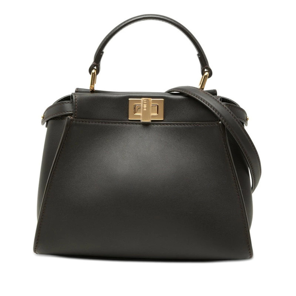 Fendi Peekaboo 2way Shoulder Bag Dark Brown Leather